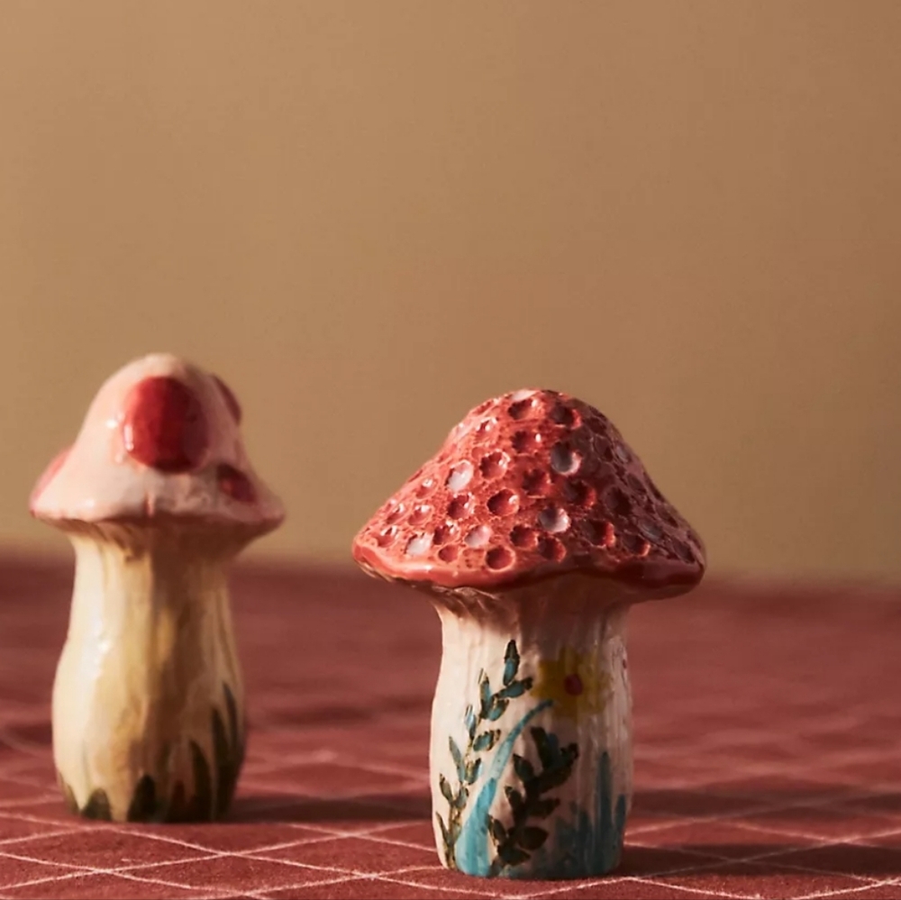 Anthropologie x Nathalie Lete Mushroom Salt & Pepper shakers - autumn hues